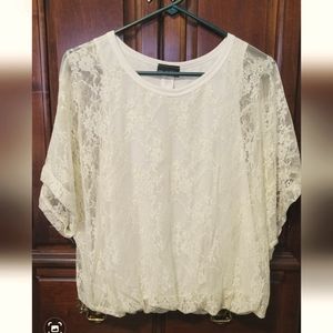 Say Anything  Women's Lace Top Short Sleeved  Lined  Ivory  Off White  Size XL